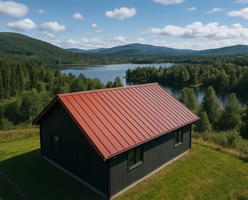 Tegelrött tak vid sjö plåtgrossisten