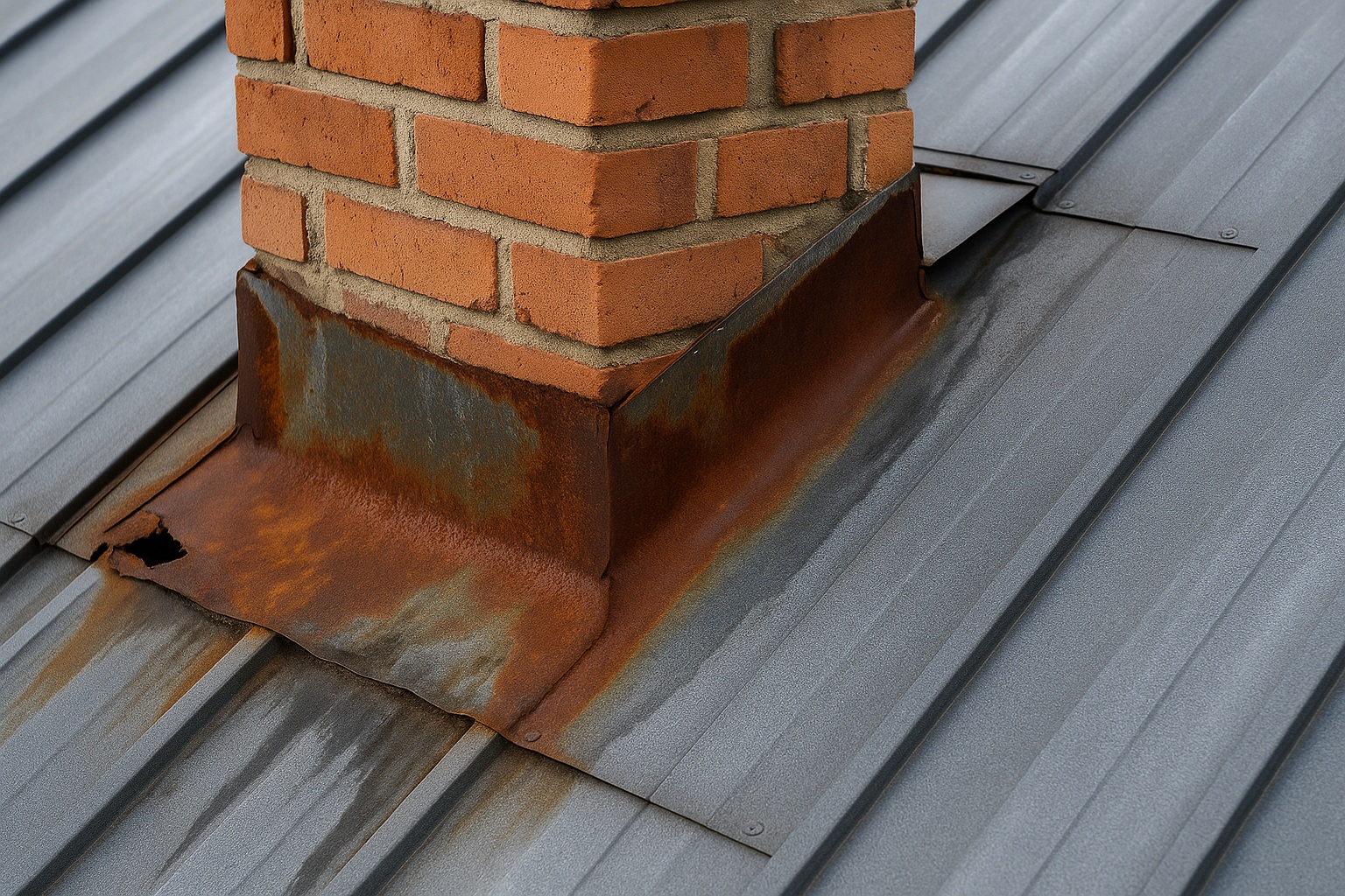 Trasigt skorstensbeslag Skorstensläckage